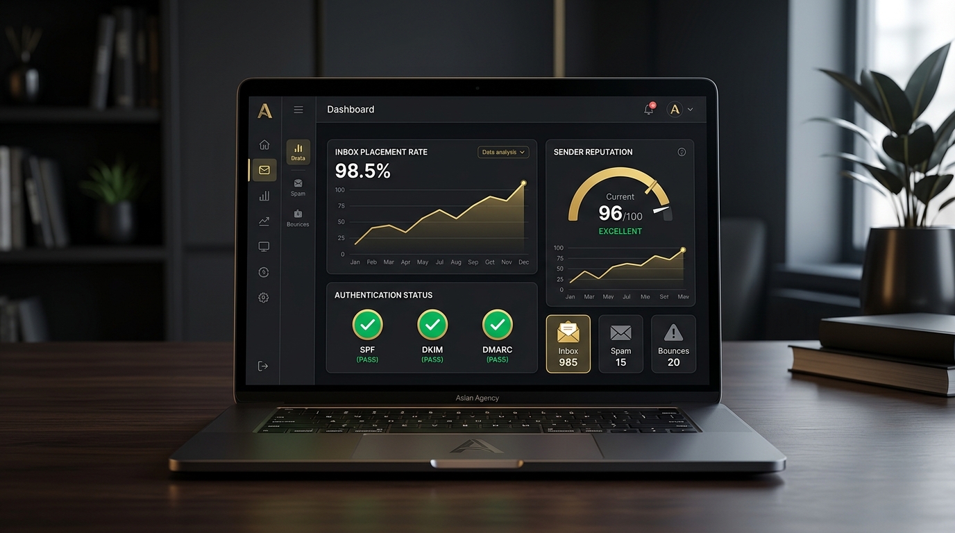 Email deliverability dashboard with inbox placement and authentication metrics