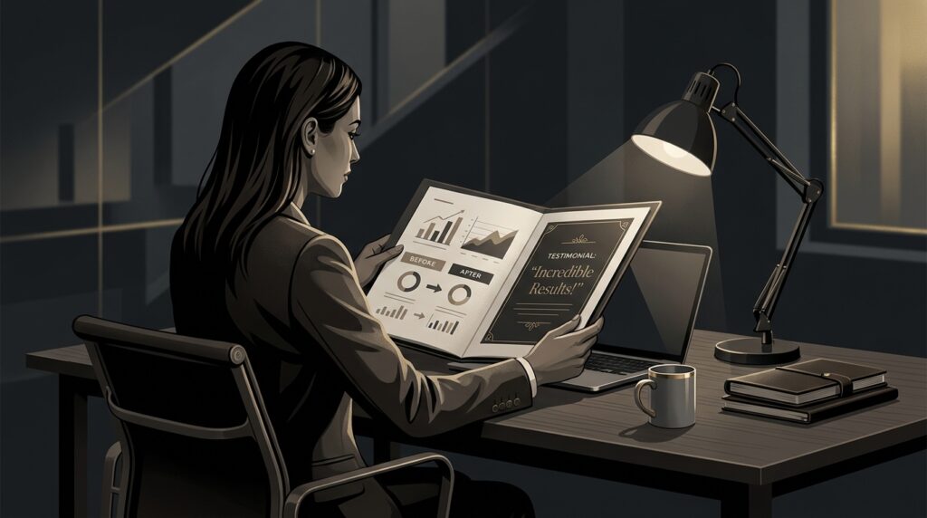 Case study worksheet with marketing metrics and client results