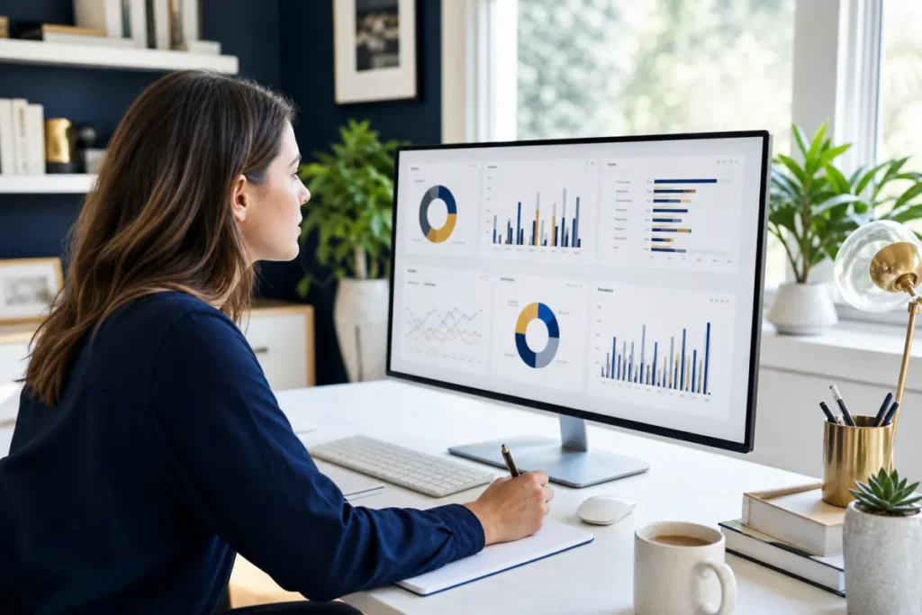 Marketing analyst reviewing a social media analytics dashboard