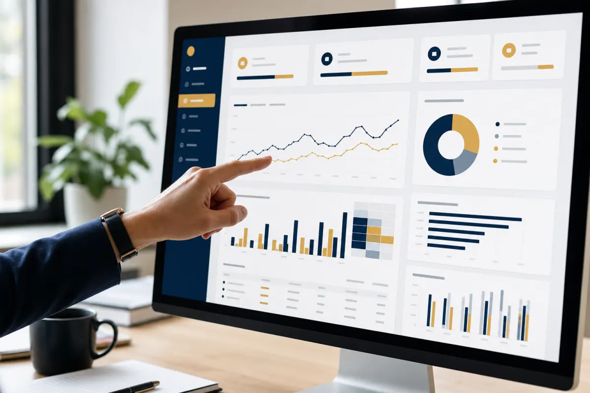 Marketing manager reviewing a social media performance dashboard