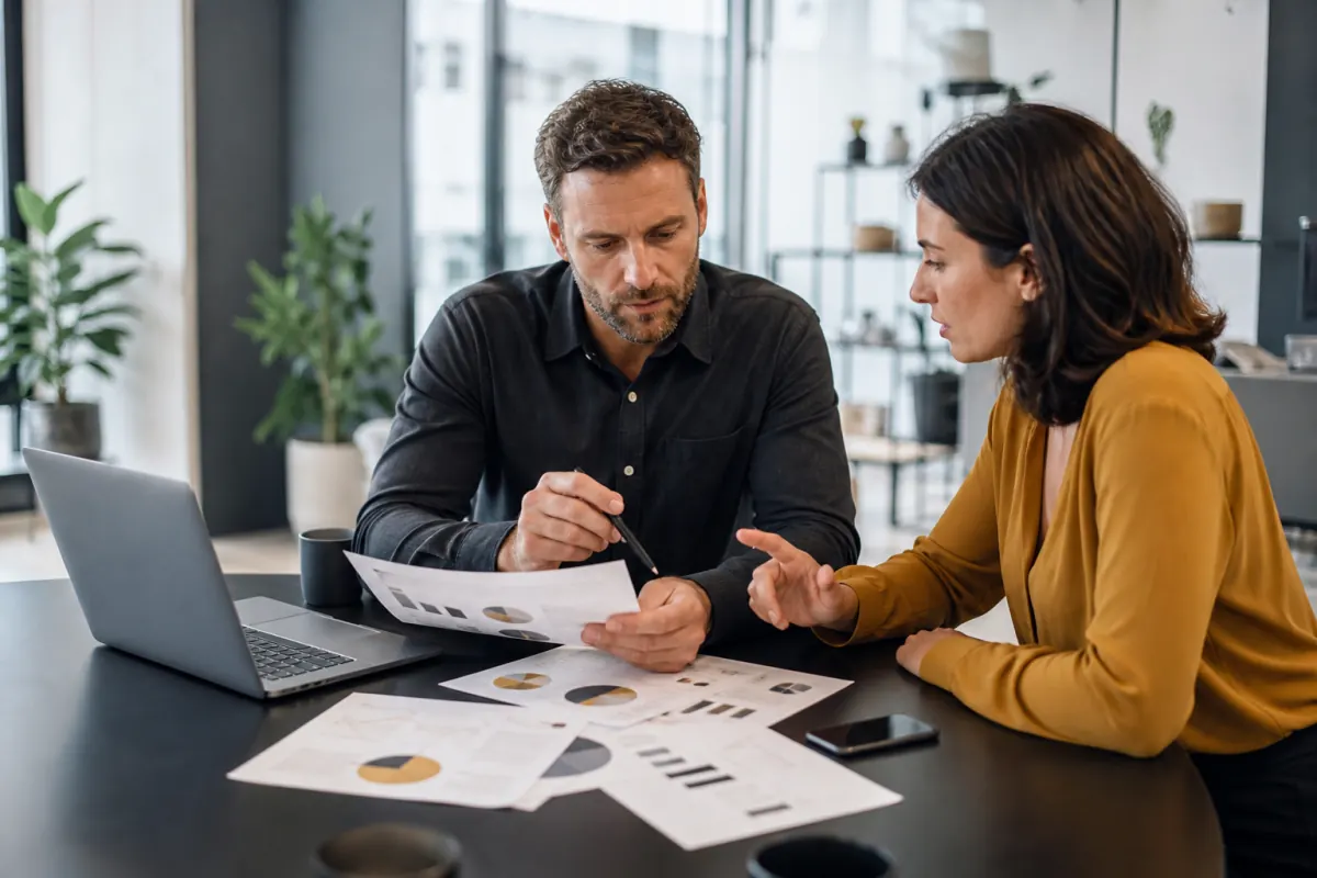 Marketing team reviewing click-through rate campaign results