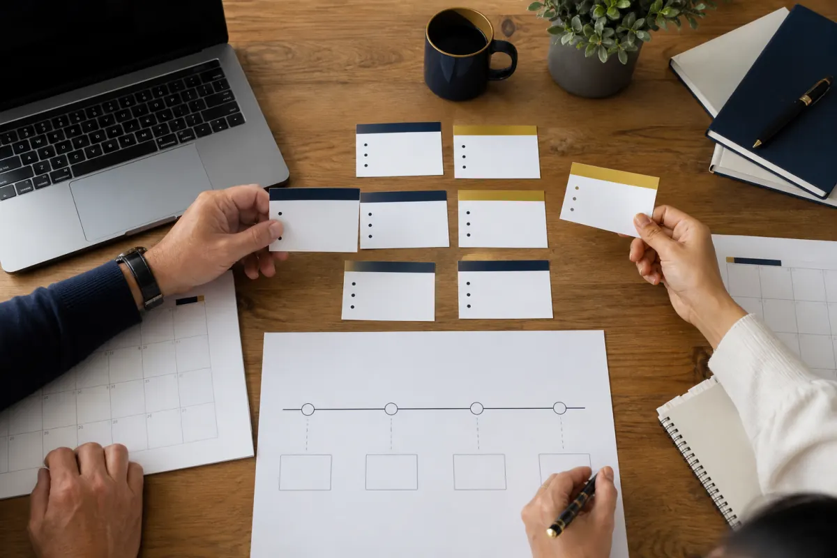 Team organizing tasks for an SEO project plan