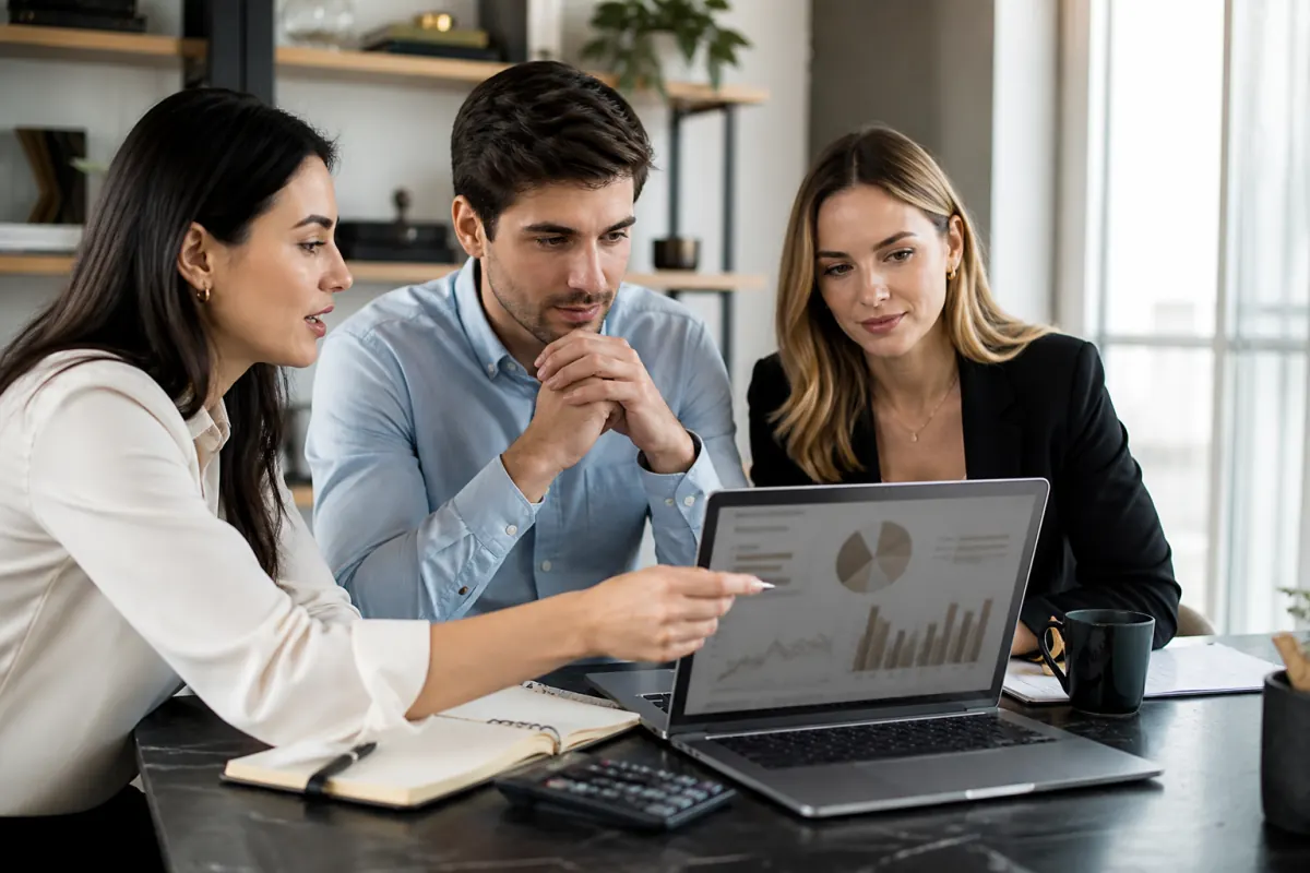 Marketing team analyzing lead value and sales metrics