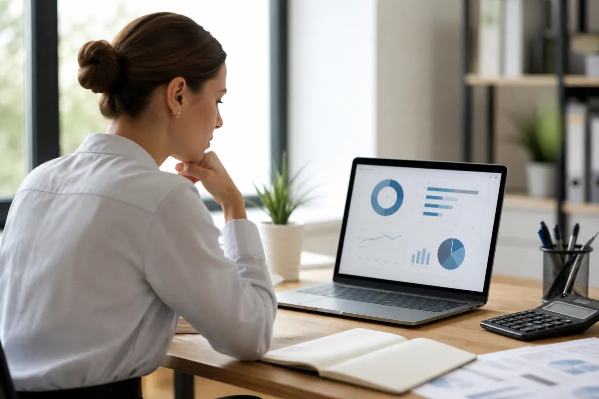 Marketing analyst reviewing brand awareness survey scoring