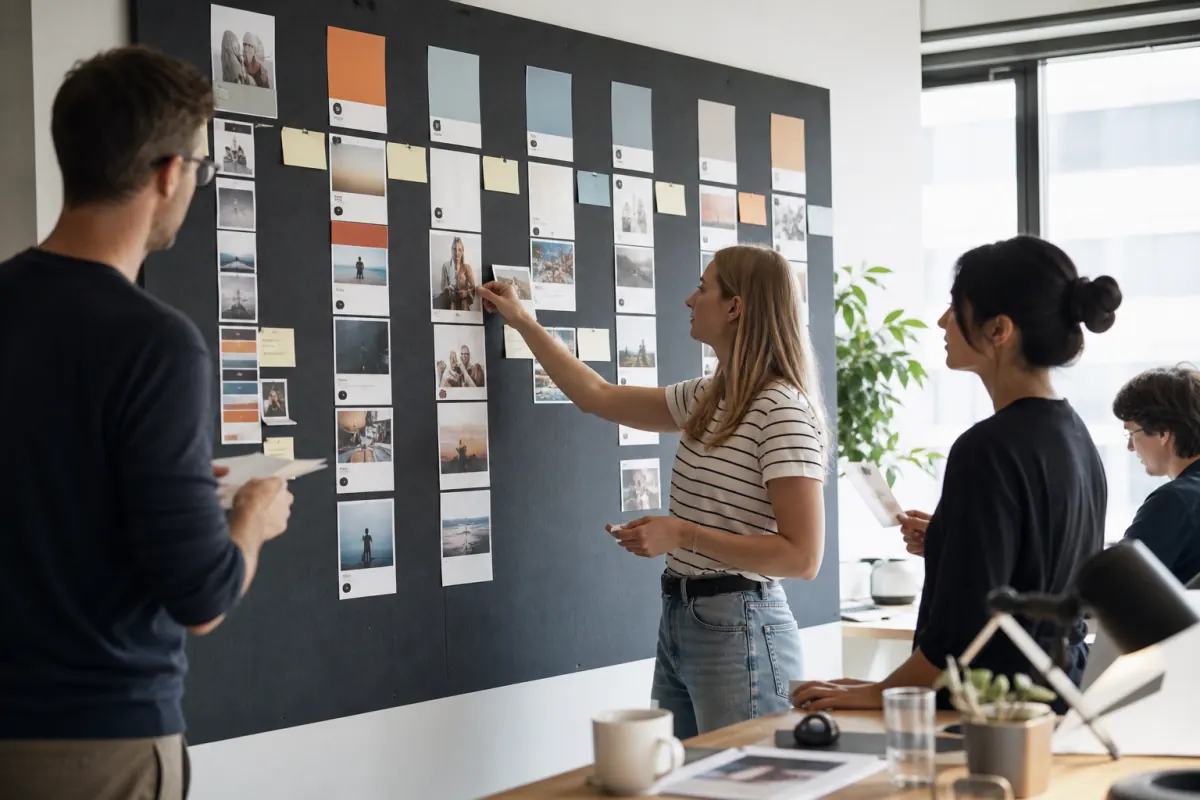 Creative project deliverables organized as cards on a planning board