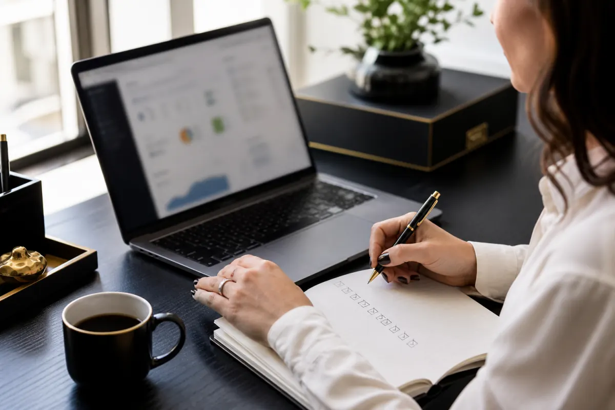 Marketer reviewing email nurture sequence performance on a laptop