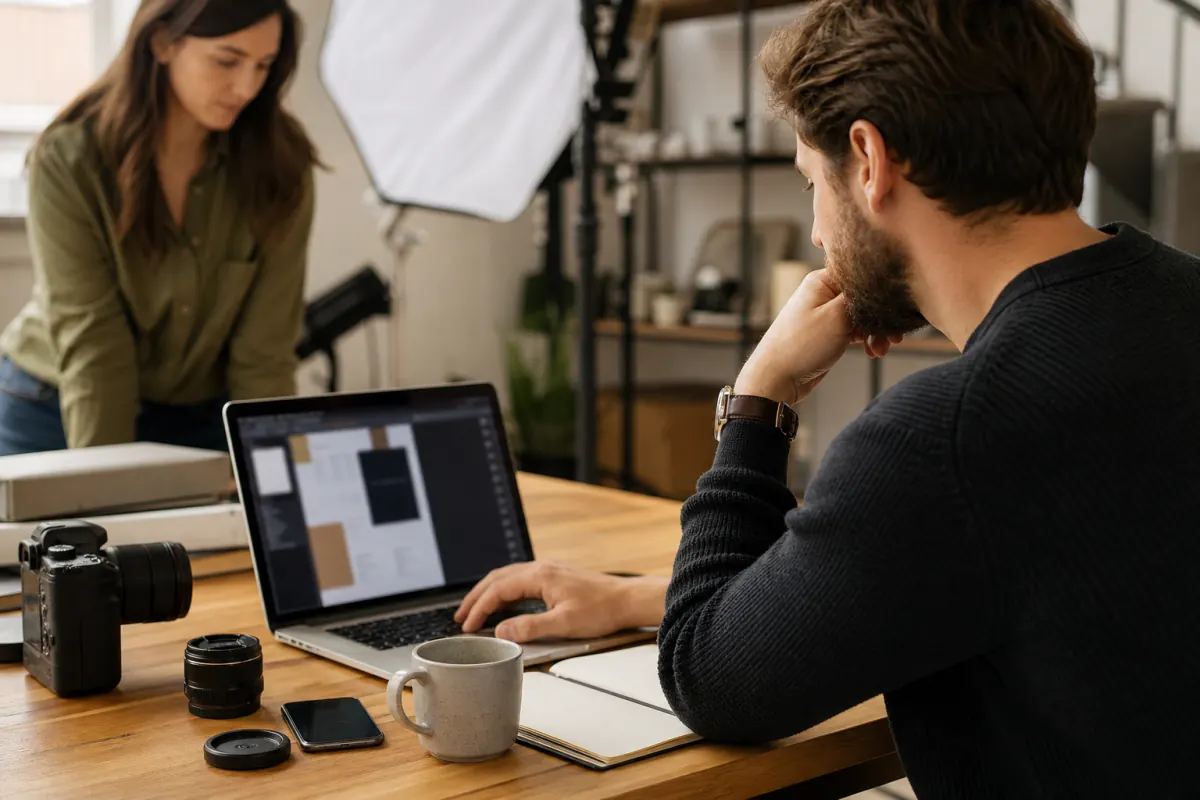 Content creator reviewing campaign direction before filming