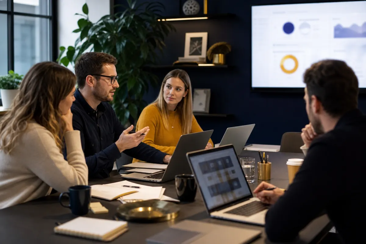 Marketing team reviewing LinkedIn post performance and content ideas