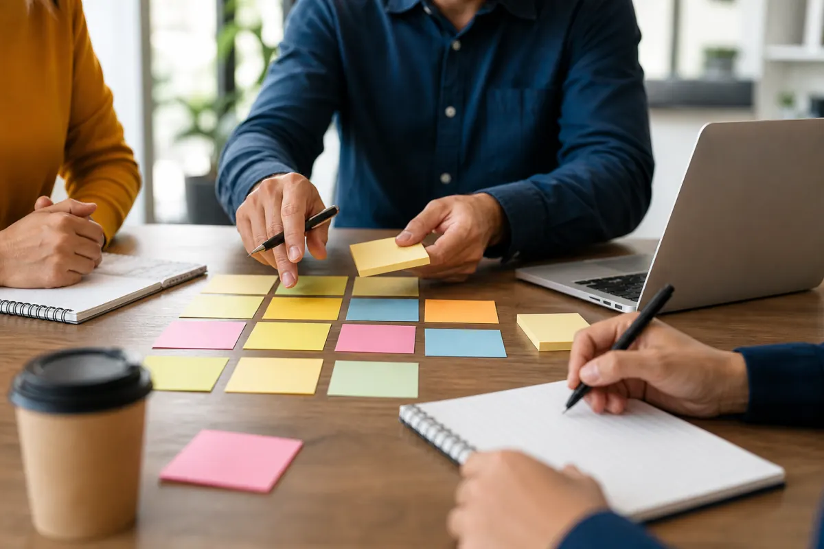 Marketing team assigning action items during a planning meeting
