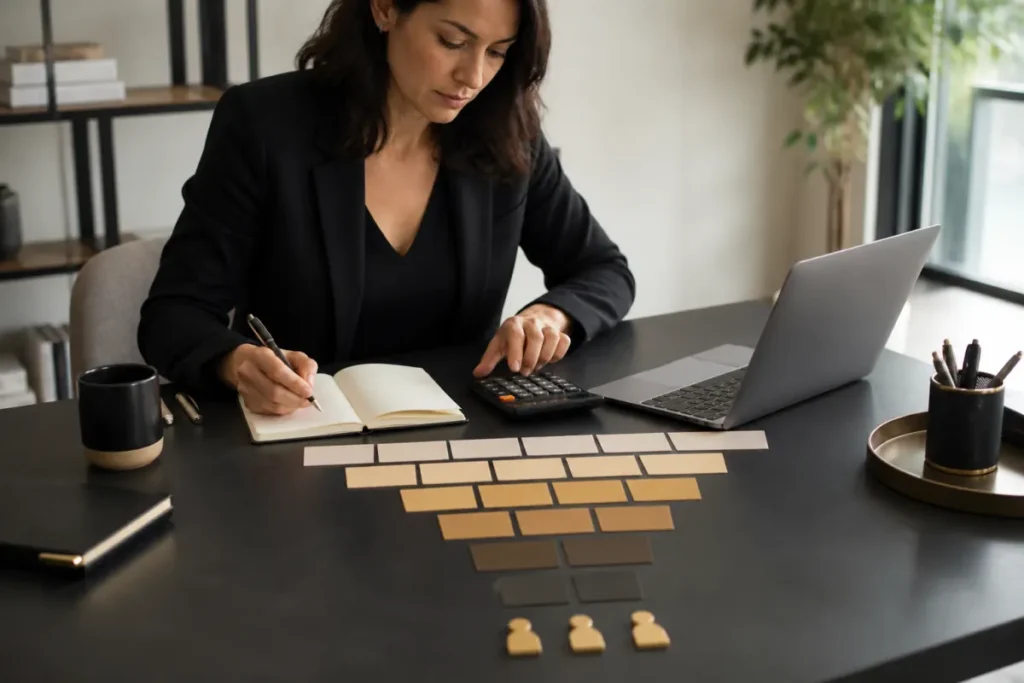 Marketing analyst using a sales funnel calculator to forecast leads and conversions