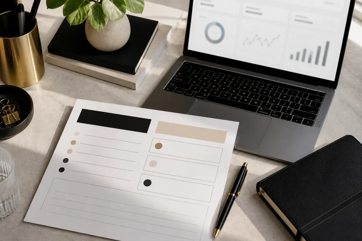 Workspace used to plan website analytics dashboard KPIs