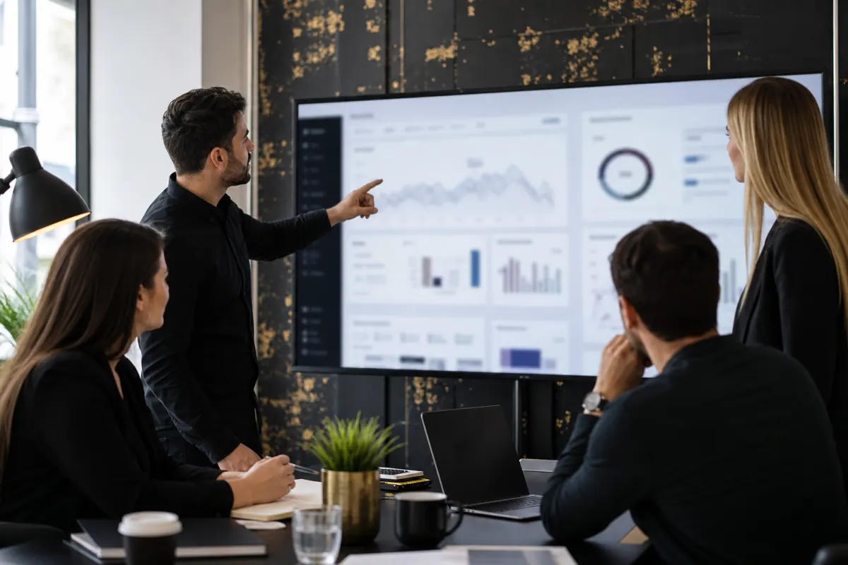 Marketing team reviewing website analytics performance