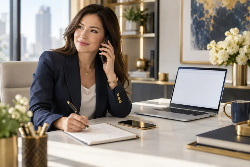 Sales professional preparing a follow-up email after a cold call