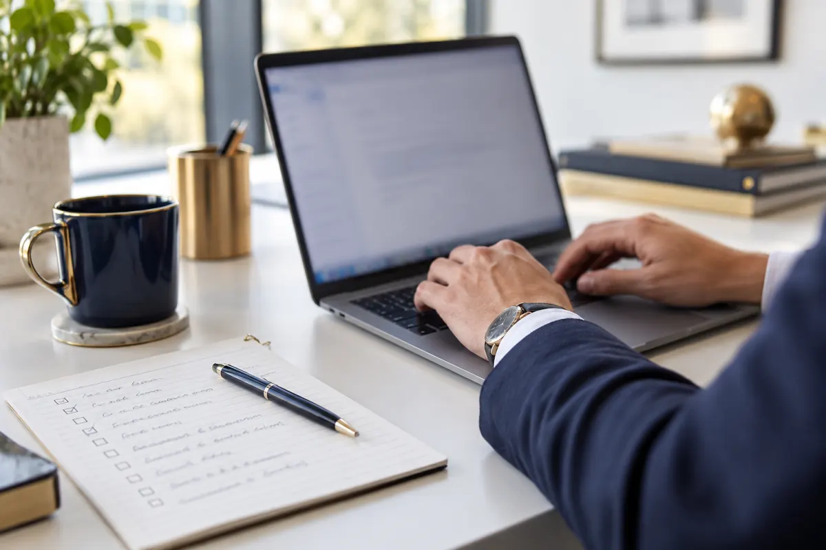 Sales representative writing a personalized follow-up email from call notes
