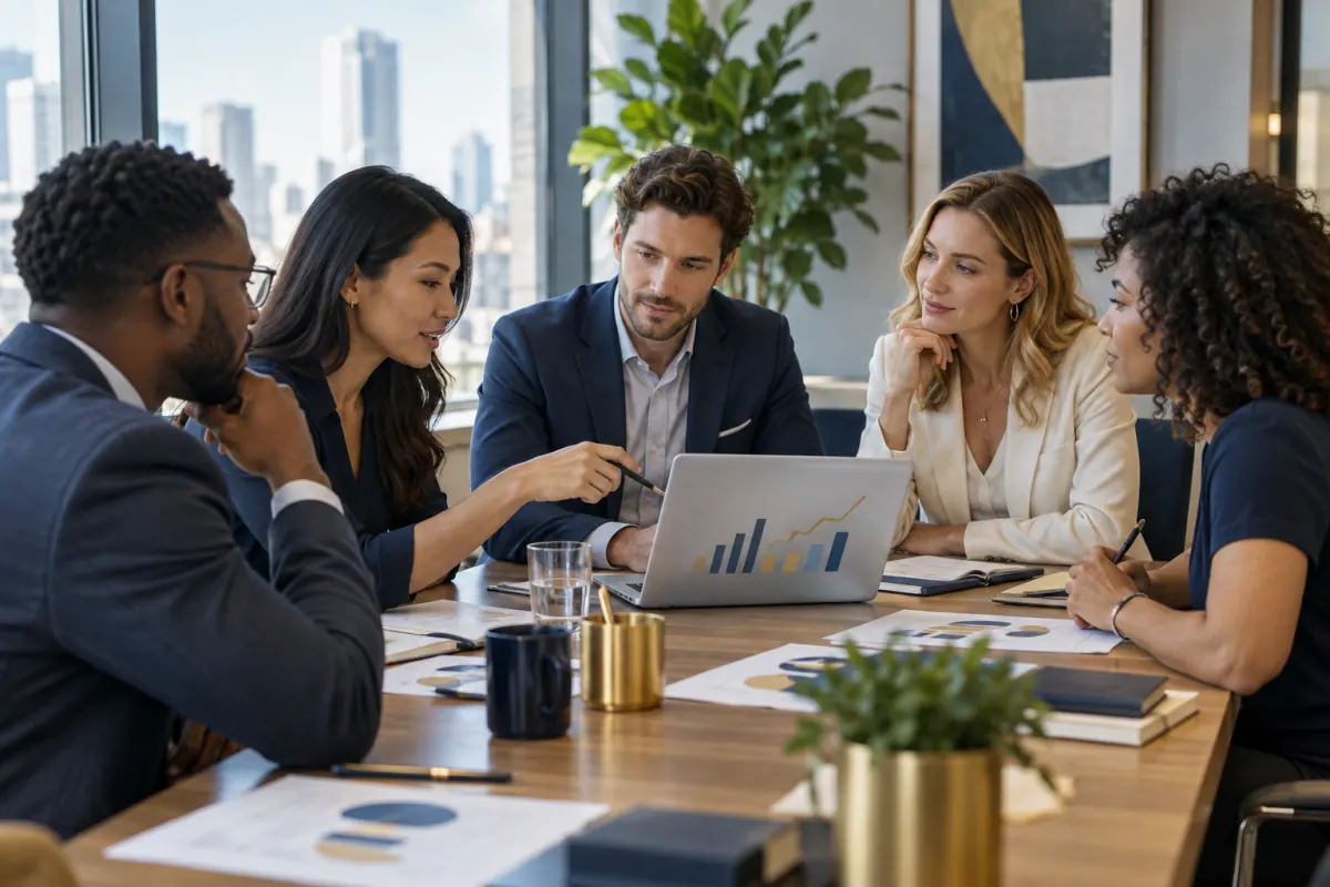 Marketing team reviewing LinkedIn campaign results