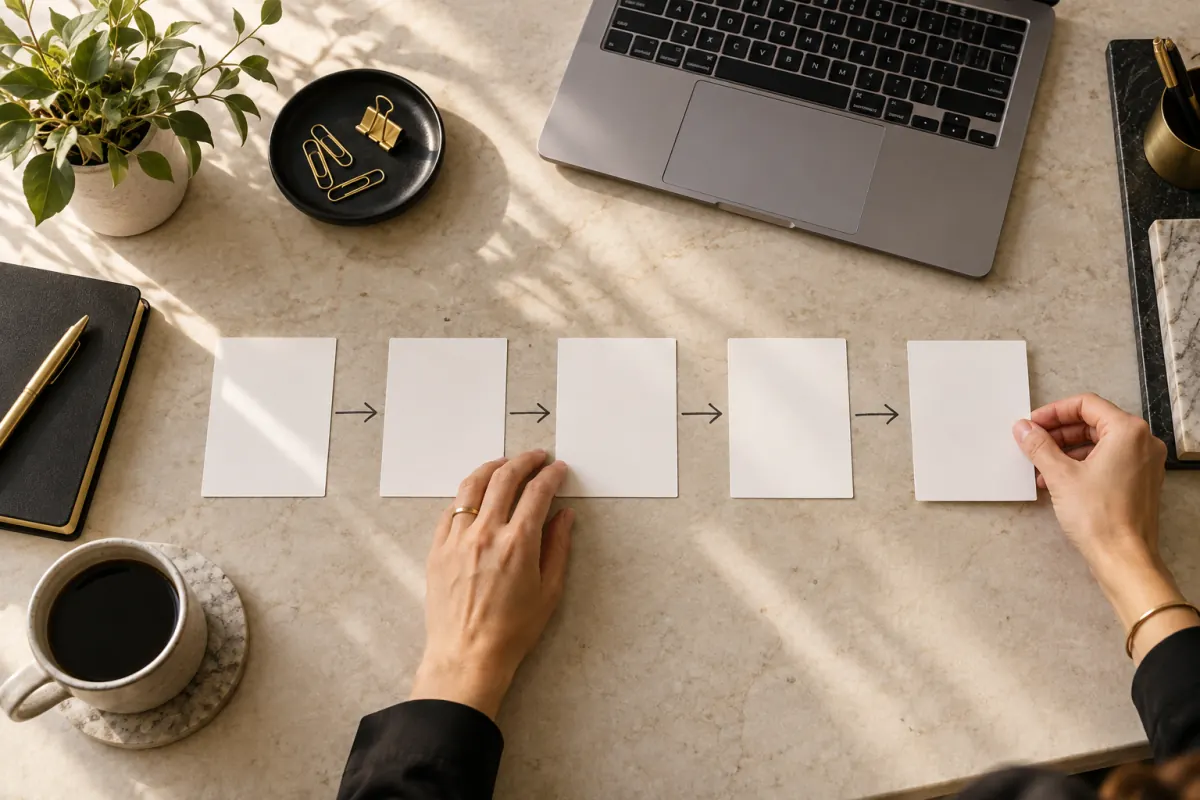 Five-part lead nurturing email sequence planning workspace